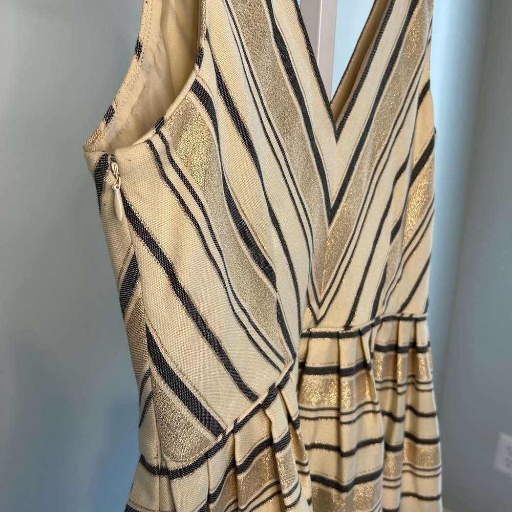 J. Crew Gold Metallic Stripe Flare Dress - Picture 6 of 6